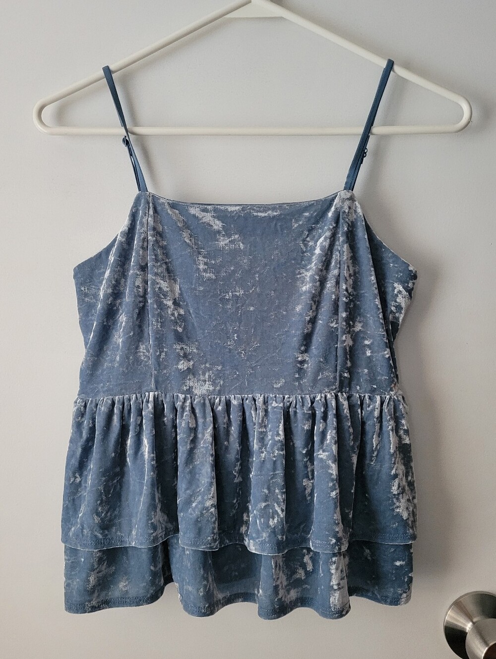 American Eagle Blue Crushed Velvet Babydoll Tank